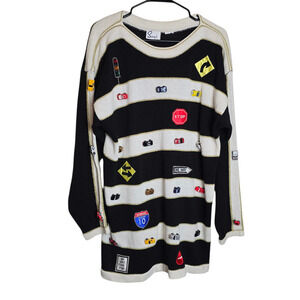 Vintage Sandylo Racing Cars Cardigan One Size Sweater Embroidered